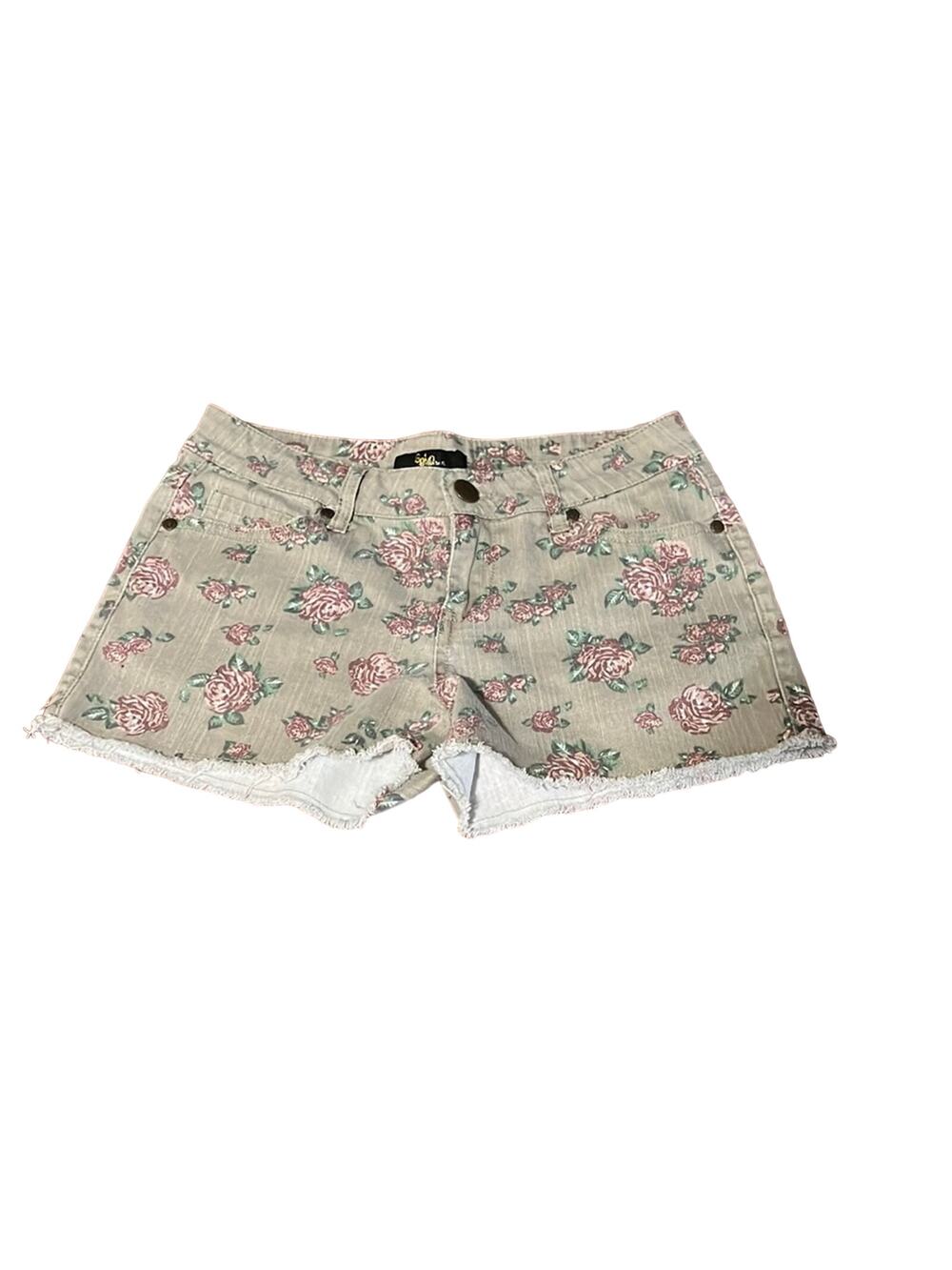 Gold Drama Tan Floral Print Stretch Denim Shorts Juniors Size 5